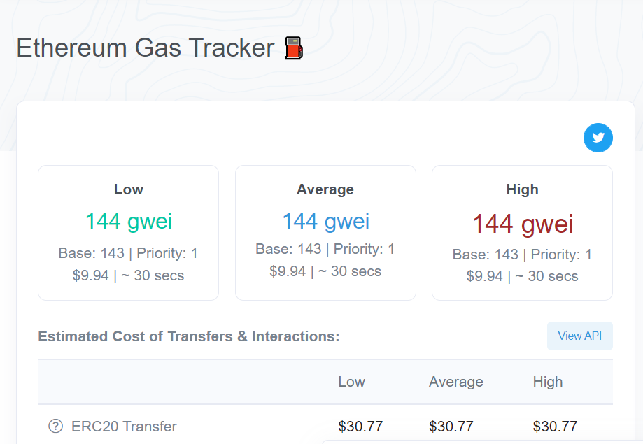 Tarifa del Ethereum gas en tiempo real