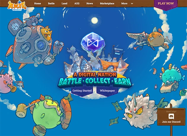 Imagen del sitio web del juego Axie Infinity